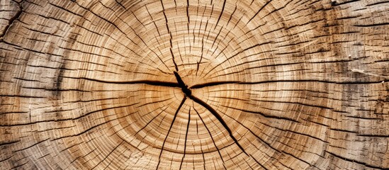 Wall Mural - The remaining part of an oak tree that was cut down, displaying visible annual rings - a copy space image.