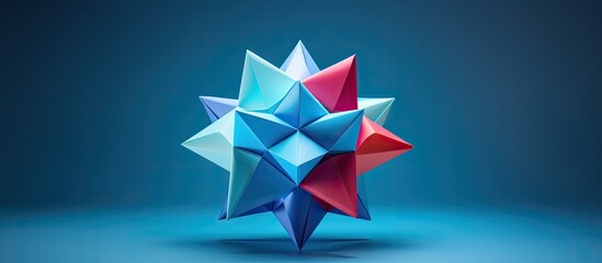 Wall Mural - Close-up view of multicolored handmade modular origami balls (Kusudama) set against a vibrant yellow backdrop with selective focus on the intricate paper craft, offering copy space image.