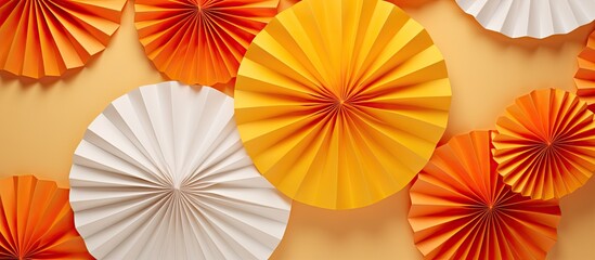 Wall Mural - an orange paper fan stands alone on a white backdrop, leaving a blank space for adding images. copy 