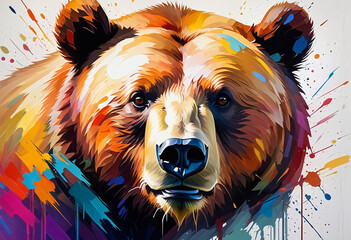 Wall Mural - Colorful abstract bear animal portrait painting, nature theme concept texture design