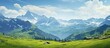 © Ilgun - Mountain view with a serene meadow valley below the peaks, offering a peaceful and picturesque scenery with ample copy space image.
