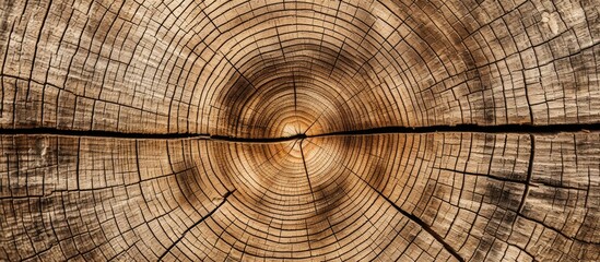 Wall Mural - The remaining part of an oak tree that was cut down, displaying visible annual rings - a copy space image.