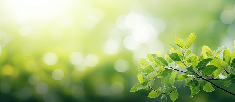 Beautiful green leaf with a detailed texture under sunlight on a blurred greenery background, creating a natural landscape with ample copy space image.