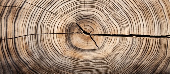 Wall Mural - The remaining part of an oak tree that was cut down, displaying visible annual rings - a copy space image.