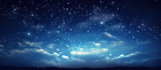 Wall Mural - night sky panorama with a deep blue hue, stars, and grain, beautifully calibrated white balance, per