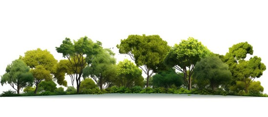 Wall Mural - An isolated group of green trees standing on a white background with ample copy space image.
