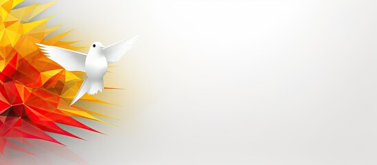 Wall Mural - red origami paper dove depicted in a vibrant yellow field, with available copy space image.
