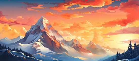 Sunlight glowing on a mountain peak at sunset, ideal for a copy space image.