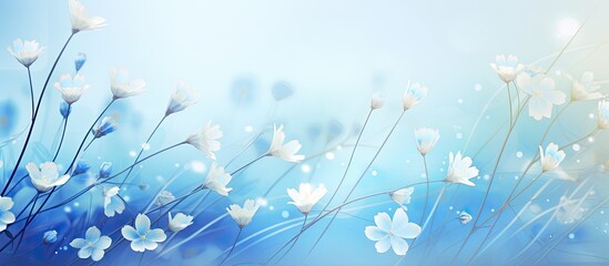 Poster - Close-up of delicate jasmine white-blue flowers in a floral spring background with ample copy space image.