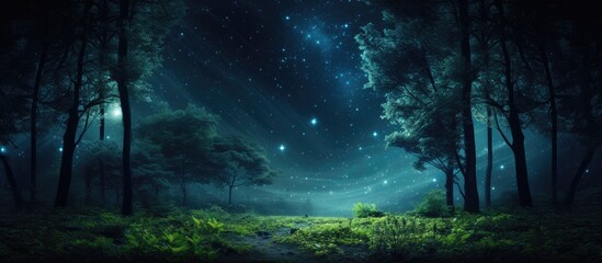 Wall Mural - the serene night features a gentle forest rustle and a celestial dance with a copy space image.