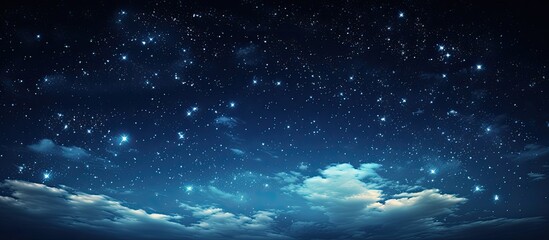 Wall Mural - night sky panorama with a deep blue hue, stars, and grain, beautifully calibrated white balance, per