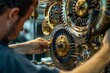 © PZPIXEL.AI - A technician adjusting gears inside a complex machinery generated by AI