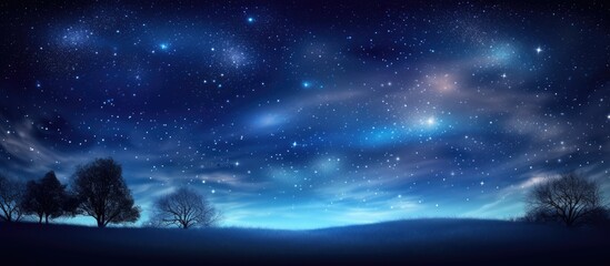 Wall Mural - silhouettes of trees against a starry sky, creating a serene scene with ample copy space image.