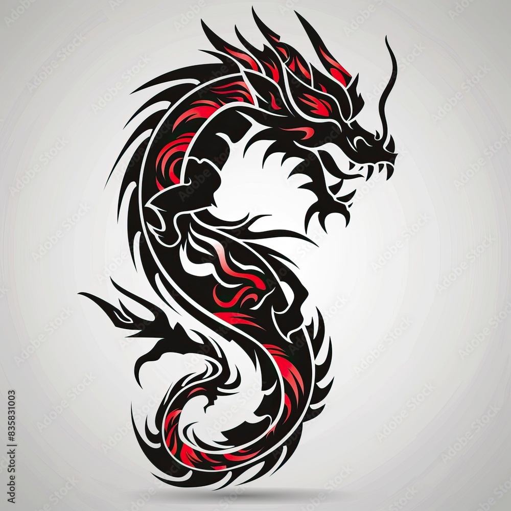 Black and red tribal dragon tattoo vector illustration Stock ...