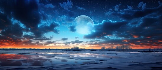 Canvas Print - a serene nocturnal scene featuring a crescent moon, dazzling stars, planet venus, and streaks from a