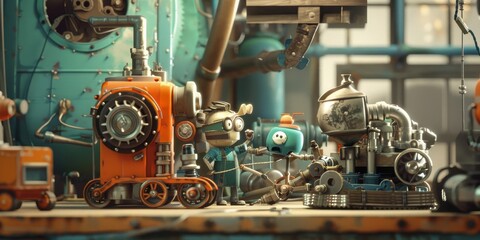 A whimsical scene featuring anthropomorphic maintenance tools generated by AI