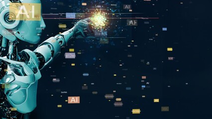 Wall Mural - cyborg man in an artificial intelligence virtual reality world.