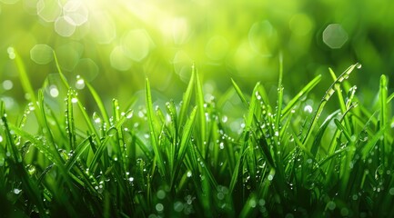 Sticker - Close up of grass with dew drops