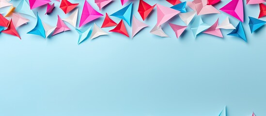 Wall Mural - origami art featuring numerous paper planes set against a white backdrop, allowing for copy space im