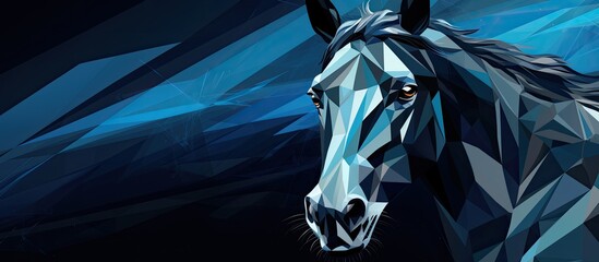 Wall Mural - Origami blue pegasus on a dark backdrop with a paper unicorn head, creating an intricate and whimsical composition with a copy space image.