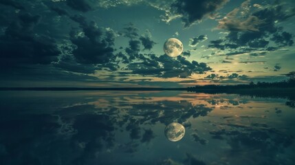 Wall Mural - mesmerizing night sky: clouds reflecting in tranquil waters