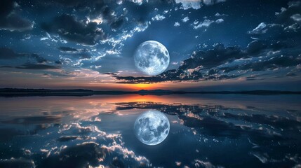 Wall Mural - mesmerizing night sky: clouds reflecting in tranquil waters