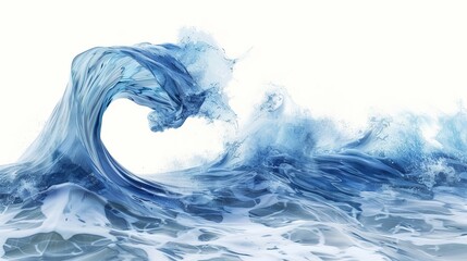 Wall Mural - vibrant blue water wave with detailed splash isolated on clean white background