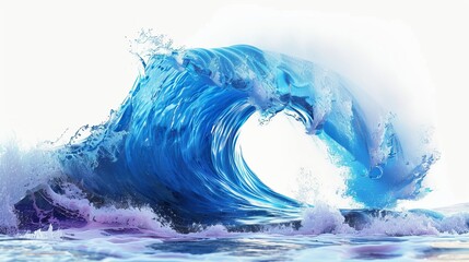 Wall Mural - vibrant blue water wave with detailed splash isolated on clean white background