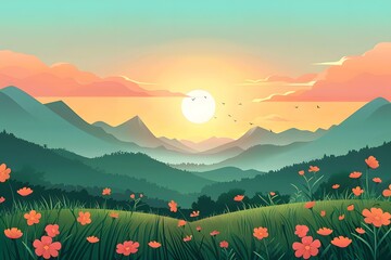 Canvas Print - Sunset over the mountains