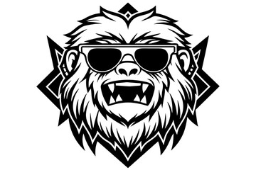 Sticker -  yeti with shades ice mascot logo vector silhouette illustration