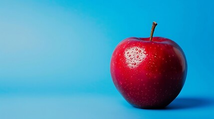 Wall Mural - Big red apple placed against an isolated background in electric blue.