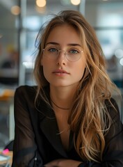 Canvas Print - portrait of a beautiful blonde woman wearing glasses