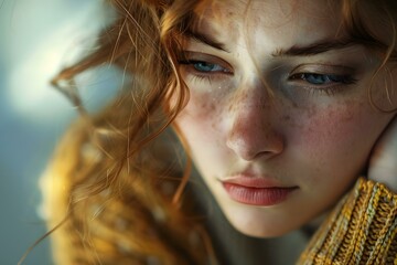 Poster - Portrait of a young woman with freckles and red hair