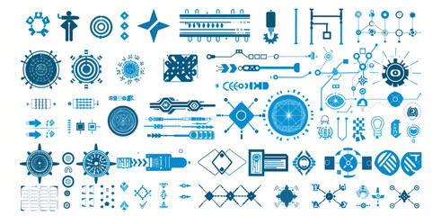 Sticker - 
A set of blue vector icons for technology, computer graphics and digital design on a white background