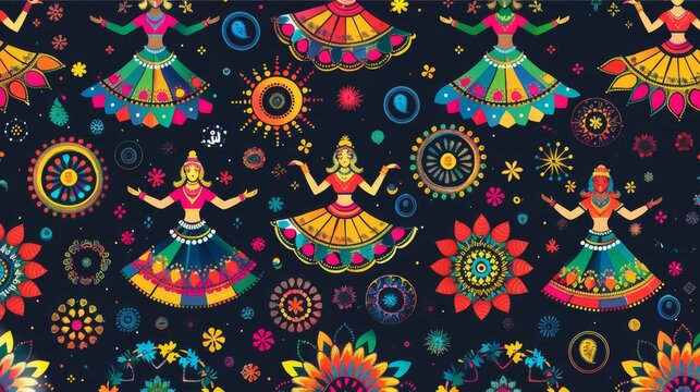 Navratri Garba Dance Seamless Pattern Design