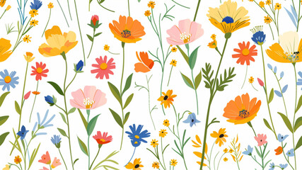 Wall Mural - 
colorful flat illustration of a seamless pattern with wildflowers