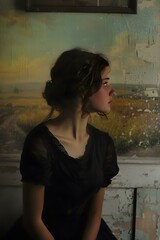 Wall Mural - portrait of a girl in front of a painting