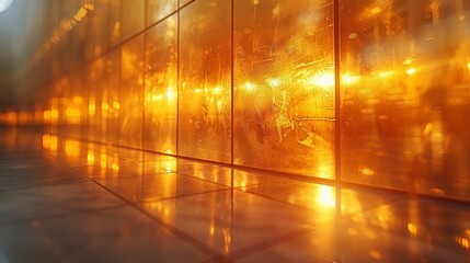Wall Mural - Golden Light Reflections on Glass Wall Generative AI