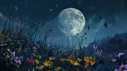 Wall Mural - wildflowers blooming under the new moon in cavalcante, brazil's serene landscapes