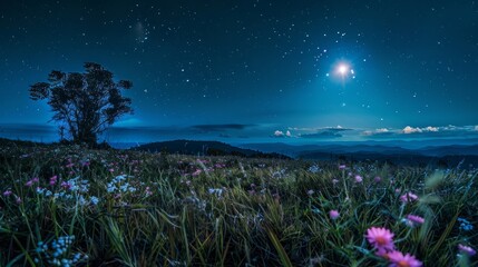 Canvas Print - wildflowers blooming under the new moon in cavalcante, brazil's serene landscapes