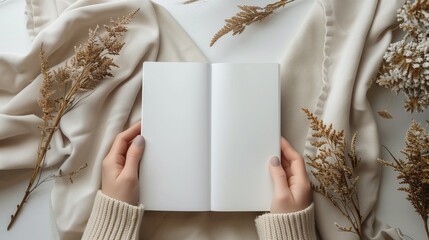 A person holding an open book in their hands