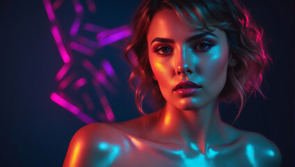 Portrait of attractive woman in neon glow