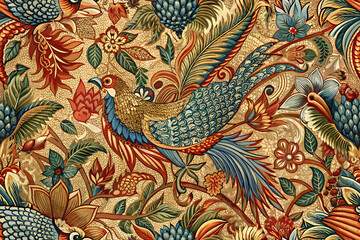 Naklejka na meble seamless batik motif featuring traditional Indonesian birds