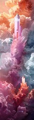 Canvas Print - a colorful sky with a pink and purple mountain in the middle