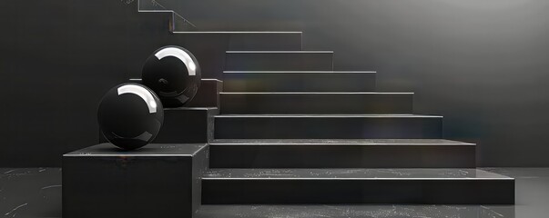 Wall Mural - Black Spheres on Black Steps