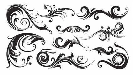 Wall Mural - vector set of calligraphy decorative elements, swirls and curved lines for decoration or layout design isolated on white background