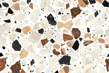 Wall Mural - 
Vector terrazzo pattern with small stone and black, brown and beige color on white background