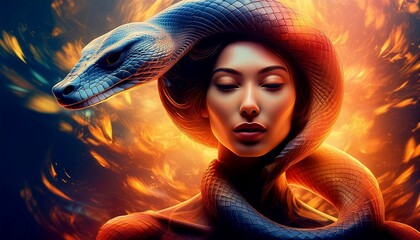 Canvas Print -  woman and snake art