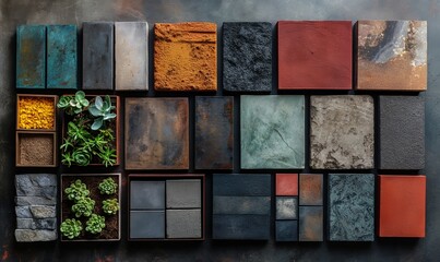 Wall Mural - abstract background texture made of colored stone tiles.