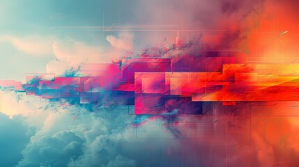 Canvas Print - a colorful abstract painting with a blue sky in the background